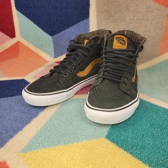 Vans Sk8-Hi MTE Forest Green Suede Mustard Yellow Stripe High Top Sneakers Men 8 - Picture 3 of 8